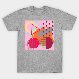 Modern Geometric Pattern Bright Retro Pink Red Doodle Style T-Shirt